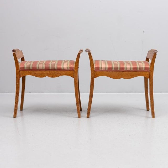 Swedish Biedermeier Ottomans in Golden Birch, 1870, Set of 2 For Sale - Image 4 of 5