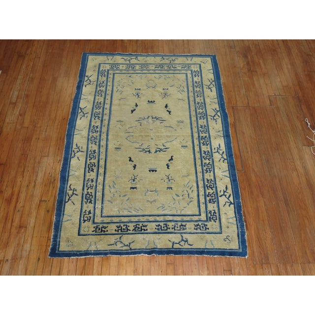 Zabihi CollectionTan Blue Color Early 20th Chinese Peking Oriental Antique Rug For Sale In New York - Image 6 of 6