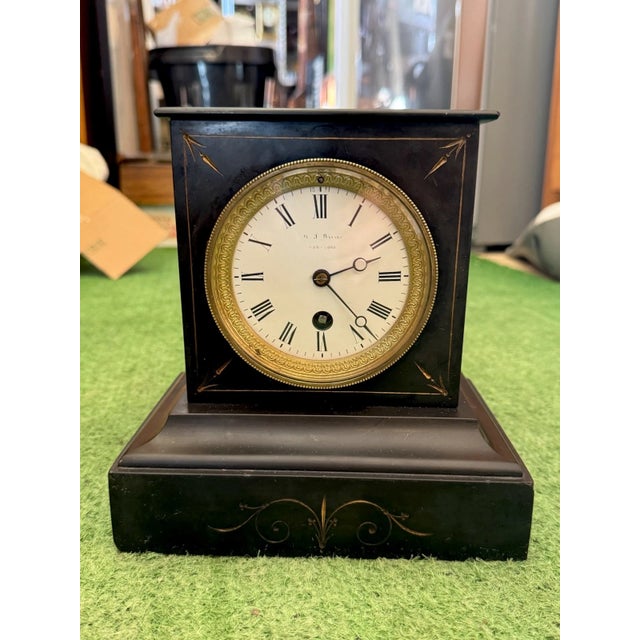 19th Century French Slate Stone Mantel Clock For Sale - Image 12 of 12