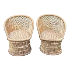 Pair of Boho Chic Weaved Rope and Rattan Chairs