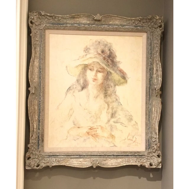 1960s 1960’s Signed Vintage Lady in a Hat Custom Framed Painting For Sale - Image 5 of 5