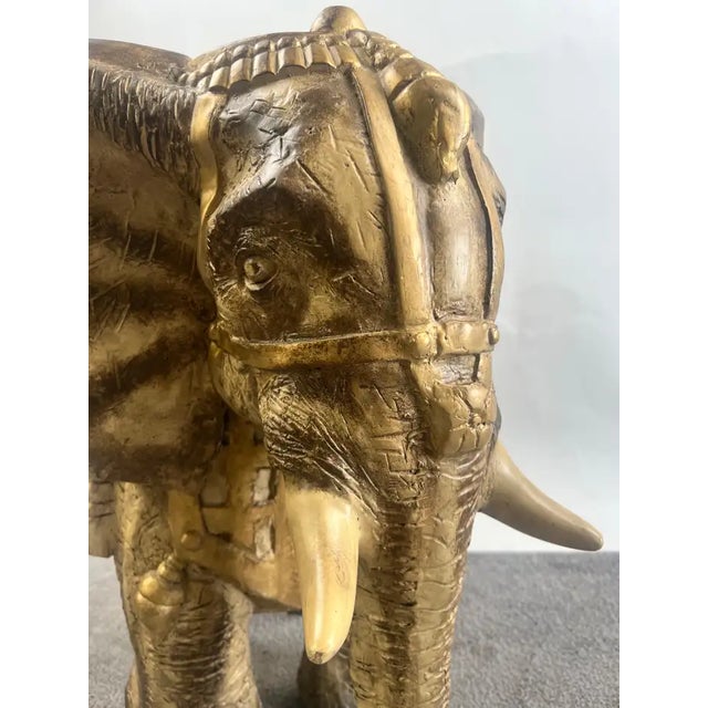 Large Sculptural Elephant Table Base in Carved Resin W Antique Gilt Finish For Sale - Image 4 of 15