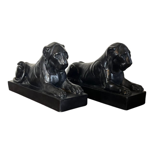 Antique George III Wedgwood Black Basalt Models of the Capitoline or Egyptian Lions Circa 1780 For Sale
