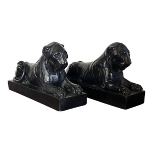 Antique George III Wedgwood Black Basalt Models of the Capitoline or Egyptian Lions Circa 1780