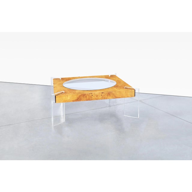 Mustard Mid-Century Modern Burl Wood and Lucite Coffee Table by Vladimir Kagan For Sale - Image 8 of 12
