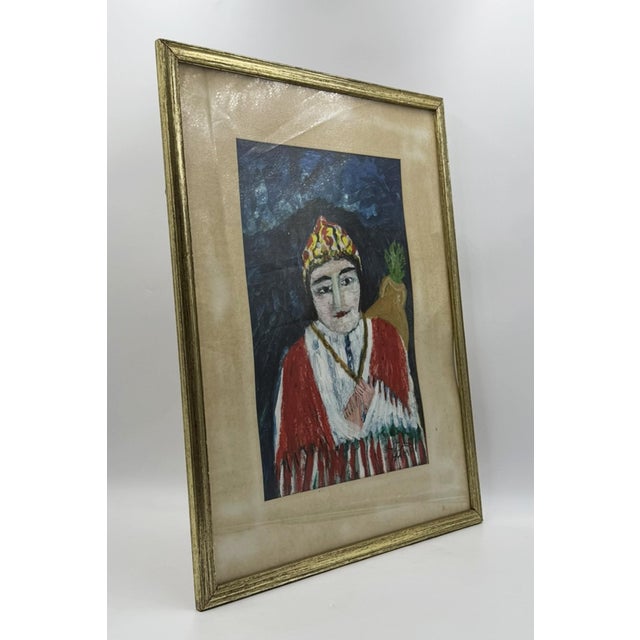 1970s Mohamed Hamri Moroccan Modernist Portrait of Woman, Oil & Gouache Painting For Sale - Image 4 of 18
