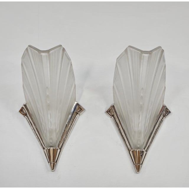 Metal French Art Deco Wall Sconces by Jean Gauthier Ejg 1920s France - A Pair For Sale - Image 7 of 13