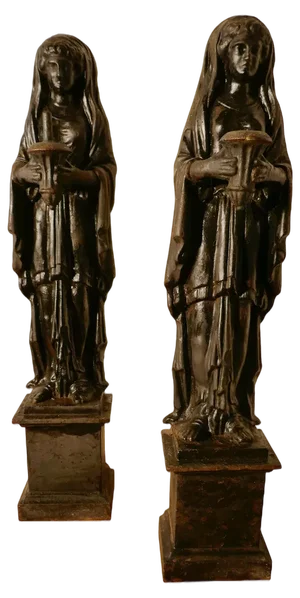 19th Century Cast Iron Female Figures Holding Pestle and Mortar, 1860s, Set of 2