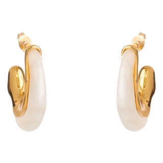 Luminous Wave Resin & Gold Hoop Earrings, A Pair For Sale