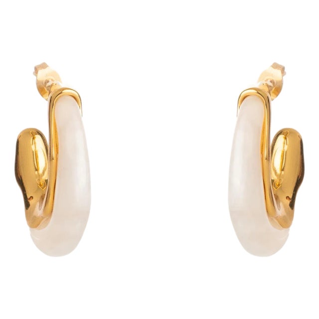 Luminous Wave Resin & Gold Hoop Earrings, A Pair For Sale