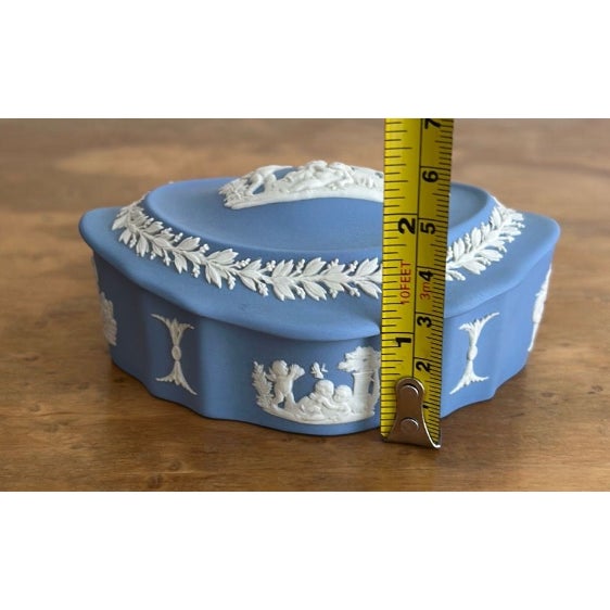 Ceramic Vintage Wedgwood Blue Jasperware Oval Trinket Box For Sale - Image 7 of 12