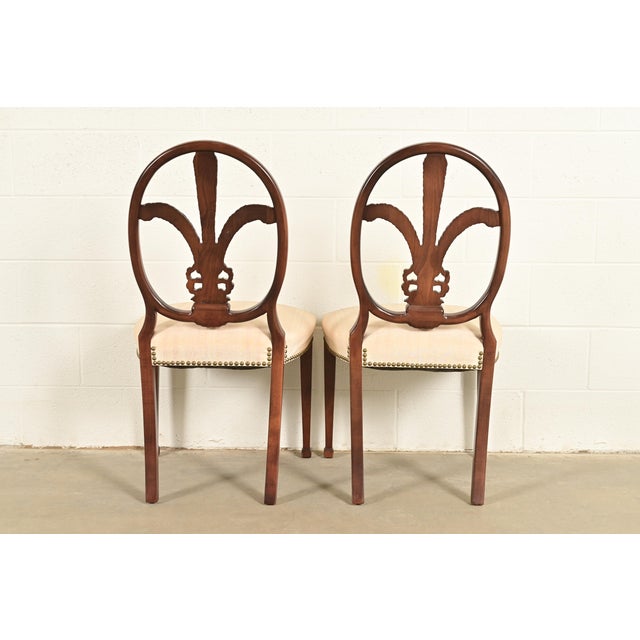 Romweber Antique French Regency Louis XVI Carved Mahogany Side Chairs or Dining Chairs, Pair For Sale - Image 12 of 14