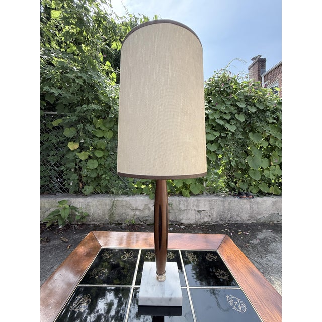 Danish Style Mid Century Walnut and Brass Table Lamp For Sale - Image 11 of 13