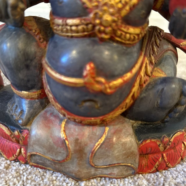 Wood Vintage Mid-Century Signed Balinese Hand-Carved Ganesha Wood Sculpture by I Wayan Pageh For Sale - Image 7 of 12