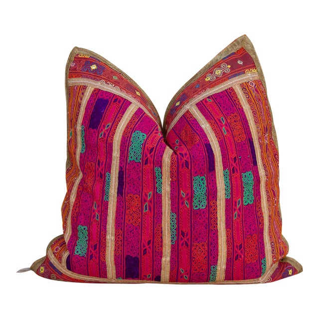 Khushi Thar Silk Embroidered Antique Pillow For Sale