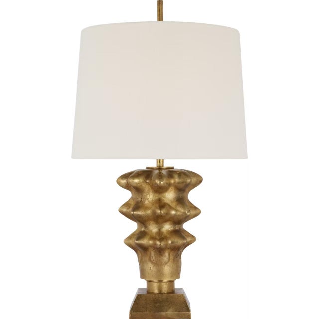 Transitional Thomas O'Brien by Visual Comfort Signature Luxor Medium Table Lamp in Museum Brass with Linen Shade For Sale - Image 3 of 3