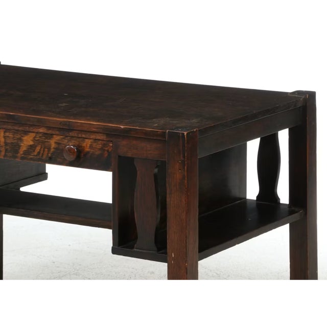 Antique Arts and Crafts Single Drawer Oak Desk For Sale - Image 4 of 11