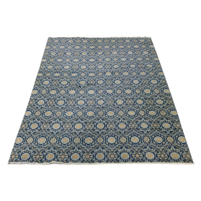 Modern Modern Midnight Blue Ikat Style Hand-Knotted Wool Area Rug 13x20 For Sale - Image 3 of 9