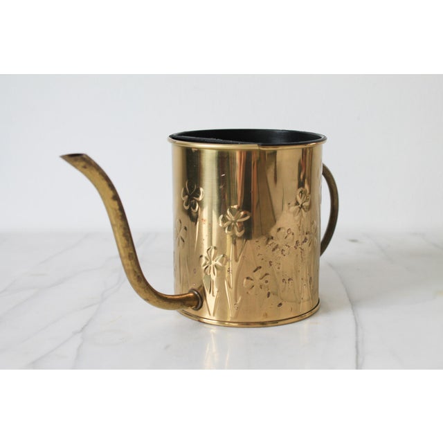 Vintage Brass Watering Can W/ Floral Motif For Sale In Milwaukee - Image 6 of 11