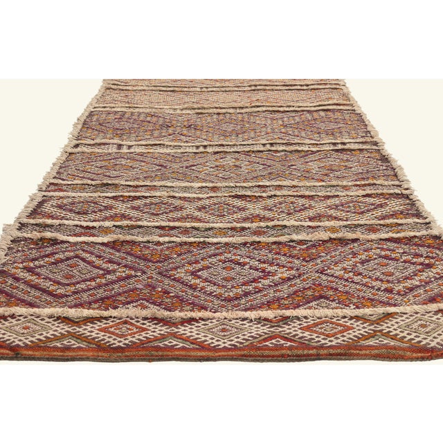 Berber Tribes of Morocco Vintage Zemmour Moroccan Kilim Rug, 03'08 X 17'00 For Sale - Image 4 of 11