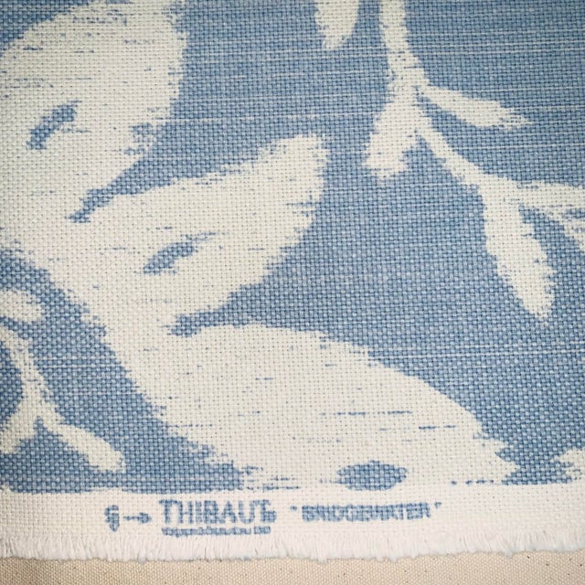 Thibaut Designer Thibaut Cream & Periwinkle Blue Bridgewater Damask F9158- Fabric Sample For Sale - Image 4 of 7