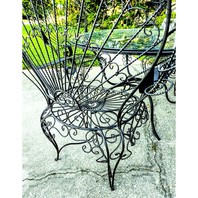 Salterini Patio Set Wrought Iron Table Peacock 4 Chairs Mid 20th C. For Sale In Jacksonville, FL - Image 6 of 11