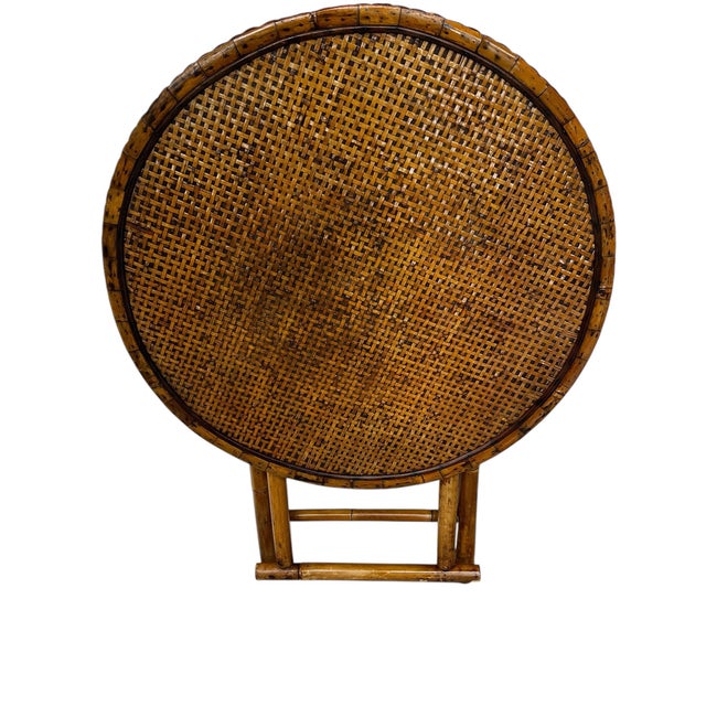 Vintage Tortoise Bamboo and Woven Rattan Folding Bistro Table For Sale - Image 6 of 7