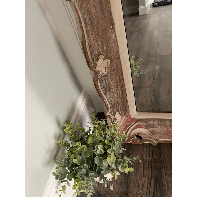 1950s Charming Vintage Carved Mirror With Authentic Distressing For Sale - Image 5 of 9