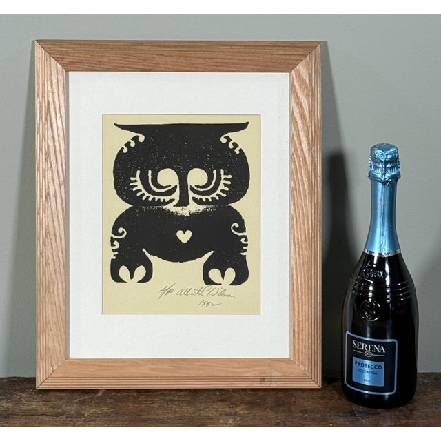 Mid-Century Modern Vintage Albert Leon Wilson Signed Modernist Owl Print c.1972 Framed For Sale - Image 3 of 5
