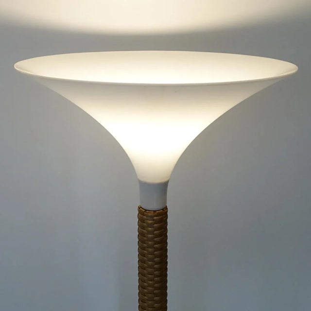 Modern Floor Lamp with Braided Rattan Base and White Witch Hat Shade, 1970s For Sale - Image 6 of 8