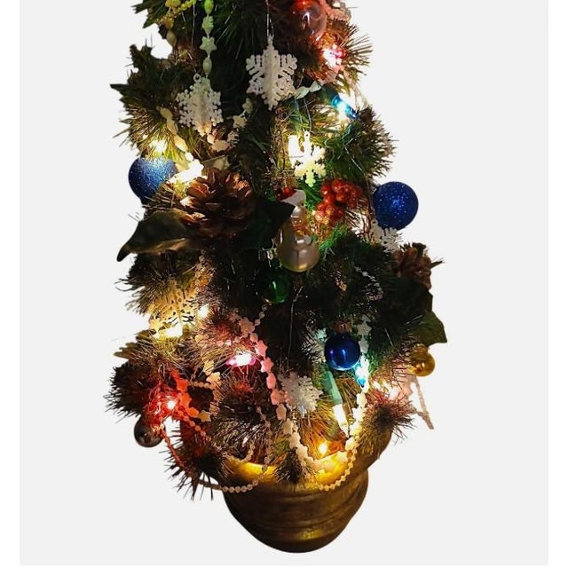 Whimsical Victorian Mini CHRISTMAS TREE 19” Tabletop Lights Ornaments Gold Pot Vintage, Unique, Rare, One of a Kind This...