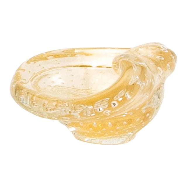 Hand-Blown Murano Dish With 24-Karat Gold Flecks and Bullicante Detailing For Sale