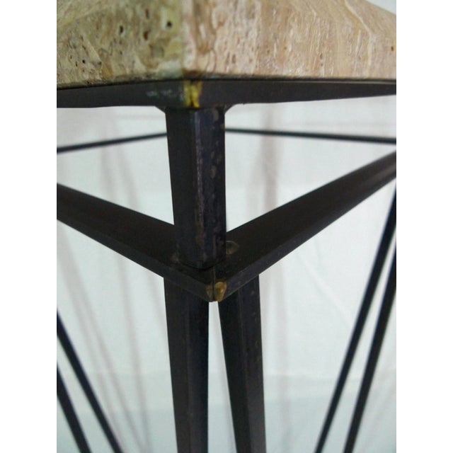 Metal Mid 20th Century Modern Travertine and Metal Pedestals in the Manner of Paul Evans- 5 Pieces For Sale - Image 7 of 10