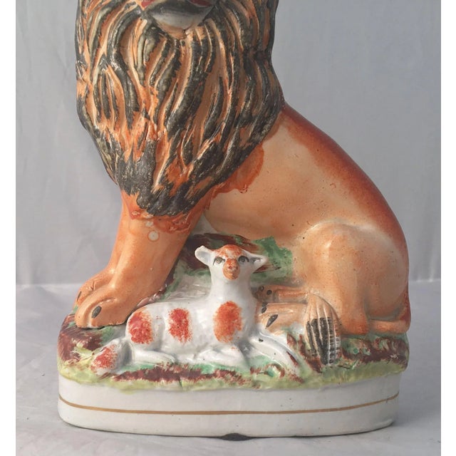 19th Century English Staffordshire Lions with Lambs - a Pair For Sale - Image 9 of 11