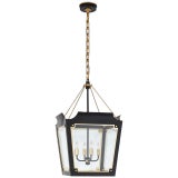 Julie Neill for Visual Comfort Signature Caddo Medium Lantern in Matte Black & Gild with Clear Glass For Sale
