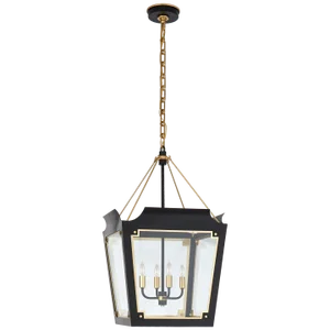 Julie Neill for Visual Comfort Signature Caddo Medium Lantern in Matte Black & Gild with Clear Glass