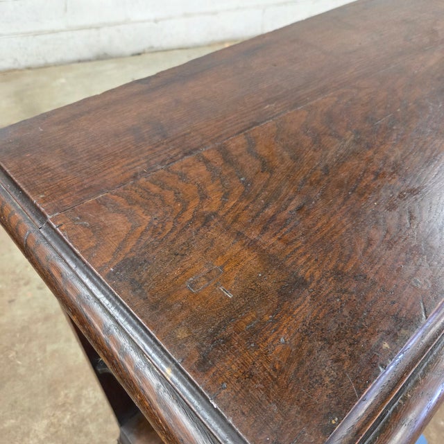 Oak Antique Jacobean Style Walnut Buffet With Ornate Carved Legs, Drawers, & Open Shelving For Sale - Image 10 of 18