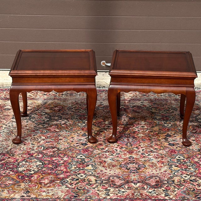Statton Solid Cherry Low Square Side Tables With Glass Tops - a Pair For Sale In Philadelphia - Image 6 of 12
