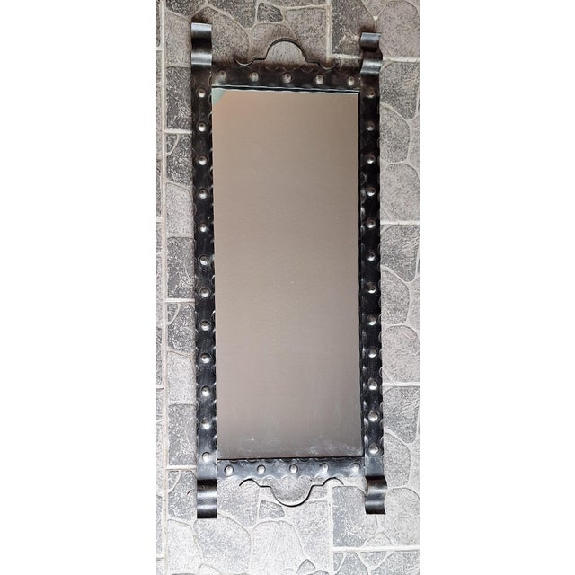 1970s Vintage Brutalist Wall Mirror with Black Metal Frame, 1970s For Sale - Image 5 of 5
