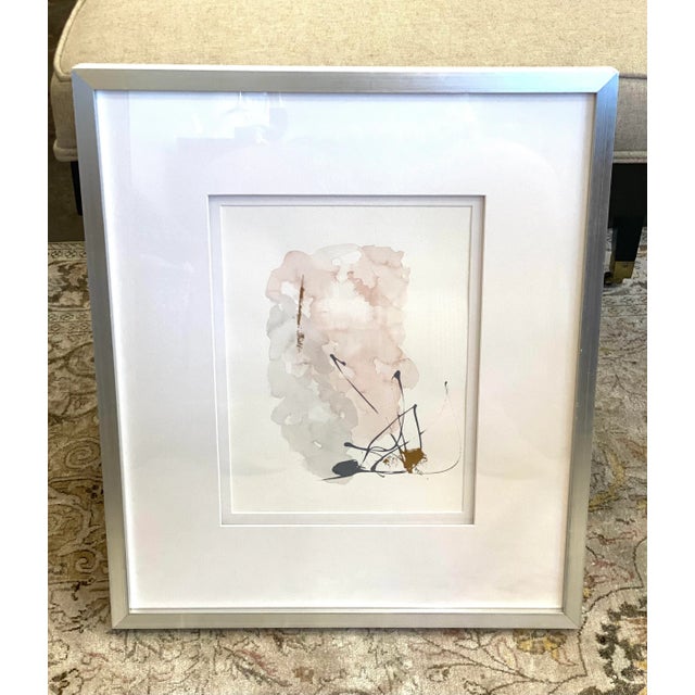 Wood Contemporary Abstract Blush and Gray Original Watercolor Painting, Framed For Sale - Image 7 of 7