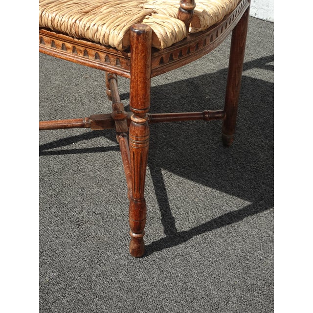 Pair of Vintage Rustic French Country Rush Seat Wheat Sheaf Arm Chairs ~ Dark #3 For Sale - Image 9 of 16