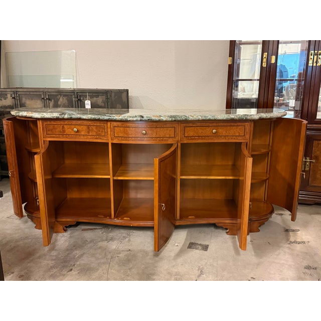 French Custom Design Louis XVI–Style Marble Top + Burl Credenza For Sale - Image 3 of 12