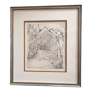 1980s Vincent Chargualaf Intaglio Etching Artist Print Tunnel of Trees Framed PNW For Sale
