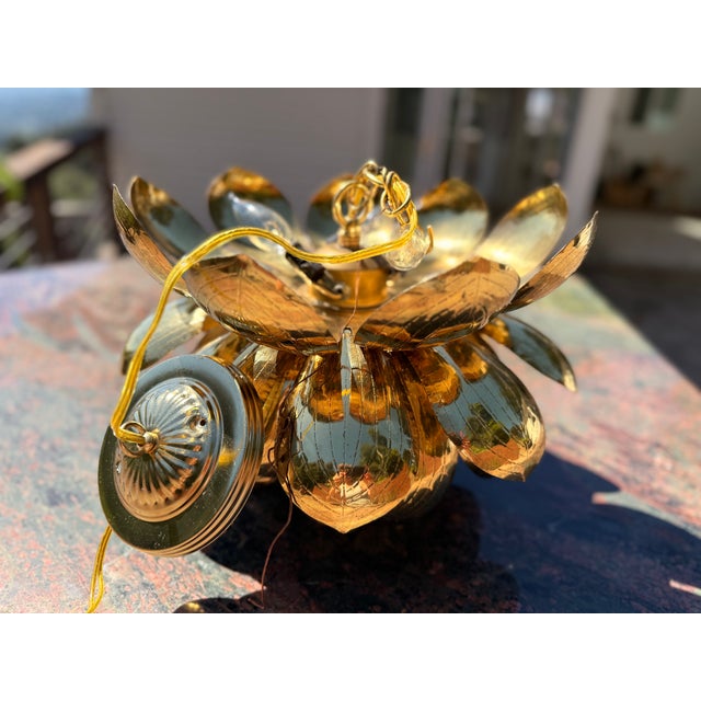 Metal 1960s Medium Parzinger Style Brass Lotus Pendant Fixture by Feldman Lighting Company For Sale - Image 7 of 10
