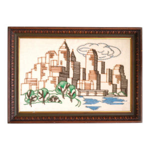 1970s City Skyline Nail and String Art