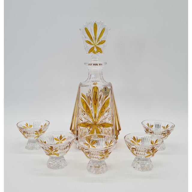 Glass German Lead Crystal Decanter with Glasses, 1960s, Set of 6 For Sale - Image 7 of 11