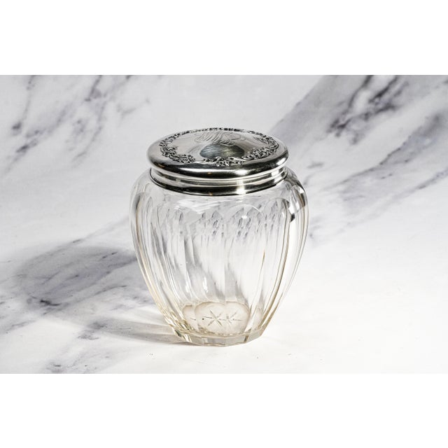 Wonderful Large Antique Sterling Silver Crystal Vanity Jar Edwardian Faceted Dresser Cut Crystal For Sale - Image 10 of 17