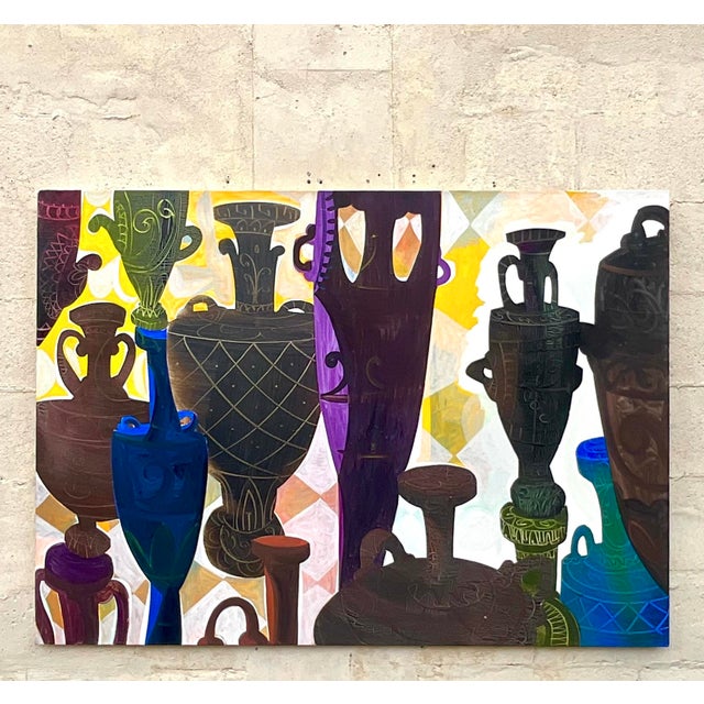 Late 20th Century Vintage Boho Urns Original Oil Painting on Canvas For Sale - Image 5 of 6