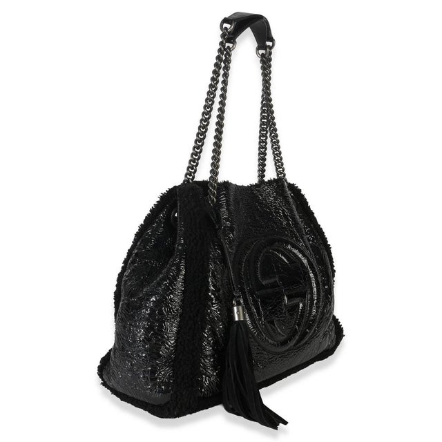 Contemporary Black Patent Shearling Medium Soho Hobo For Sale - Image 3 of 9