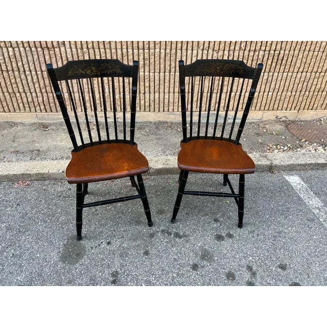 Black 1960s Pair Hitchcock Stencil Side Chairs For Sale - Image 8 of 12
